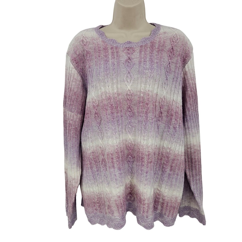 Grandmacore Jumper Sweater Women XL Purple Ombre Chunky Cable Knit Cabincore‎